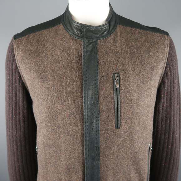 TORRAS Chest Brown Mixed Materials Wool Zip Up Jacket - Picture 2 of 9